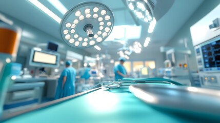 Busy Hospital Operating Room with Surgeons and Nurses Working Under Bright Lights