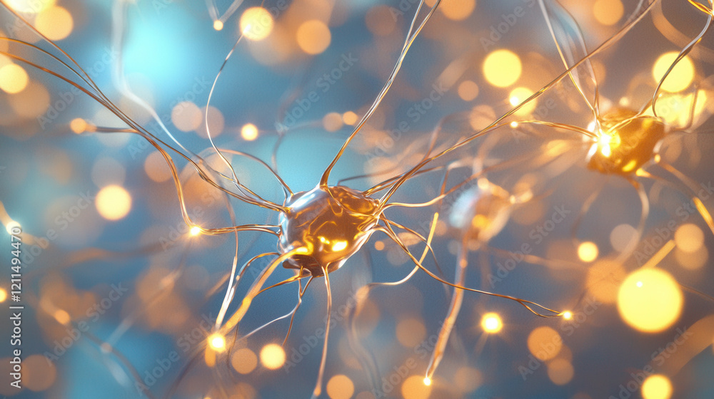Poster glowing artistic representation of neural networks, showcasing interconnected nodes and vibrant ligh