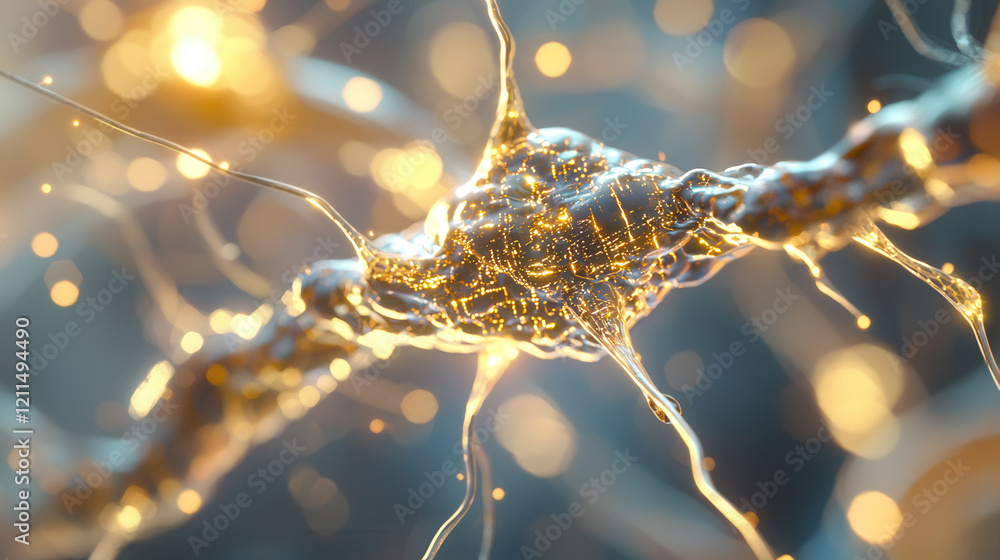 Poster glowing neural network concept with golden synapses and futuristic ai inspired design, symbolizing a