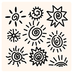 Sun Symbols and Spirals with doodle style