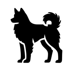 Silhouette of a Dog: A sleek and elegant silhouette of a dog, with a curly tail, standing proudly against a solid background. The image is simple yet powerful.