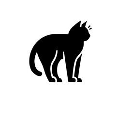Silhouette Cat: A sleek black cat silhouette stands in profile, its tail curved and its ears perked, conveying a sense of alertness and curiosity.  