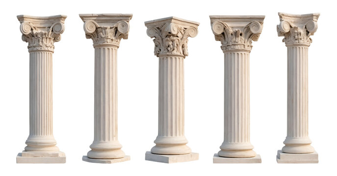 Greek columns isolated on transparent or white background, png

