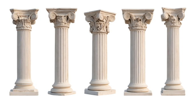 Greek columns isolated on transparent or white background, png


