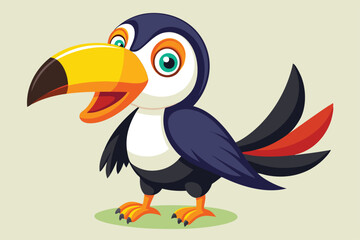 Naklejka premium A cheerful toucan bird shows its bright feathers and smiles in a lively tropical environment Happy cartoon toucan bird