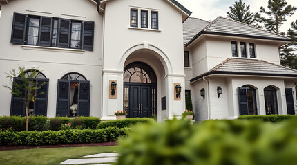 Luxury Home Exterior: Modern Architectural Design, Elegant Facade, Landscaping, and Garden