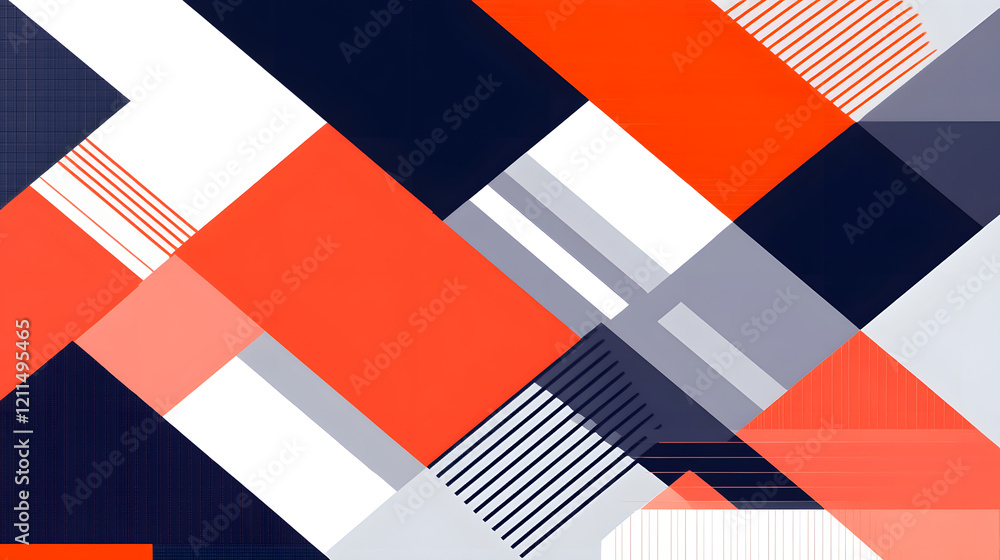 Poster a flag with a rectangular design showcasing intersecting lines in navy, white, and crimson, exuding 