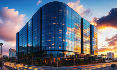 Fototapeta premium The fa ç ade of modern skyscrapers and glass curtain wall buildings in the city