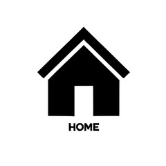 Home Icon: Simple and modern, this minimalist home icon depicts a black silhouette of a house with a single door,  and the word 