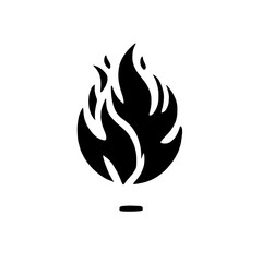 Fiery Flame Icon: A bold, black and white illustration of a fiery flame, symbolizing passion, energy, and power.  The simple yet striking design makes it perfect for use as a logo, icon.