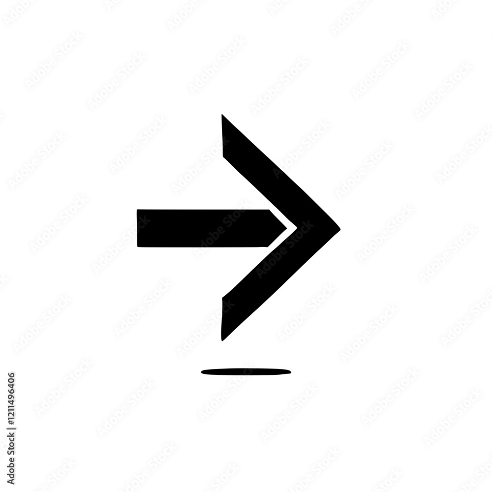 Poster Bold Arrow Right: A simple yet striking black arrow pointing right with a subtle shadow, ideal for highlighting direction and navigation in digital designs, websites, and user interfaces.