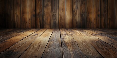Rustic wood texture background with warm brown tones; horizontal planks create free space in the center; ideal for product showcase or design.
