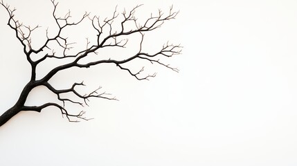 Obraz premium Minimalist Tree Branch Against White Wall: A Study in Contrast and Serenity