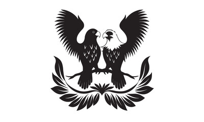 birds love on branch valentine color silhouette