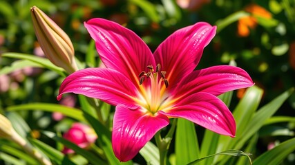 Fototapeta premium Pink Lilly Bloom Garden - Lush Spring Scene