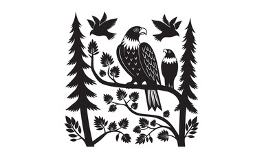 birds love on branch valentine color silhouette