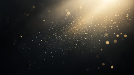 Fototapeta premium Golden Dust and Light: A beam of golden light pierces through the darkness, illuminating swirling dust particles that dance in the air, creating a mesmerizing ethereal atmosphere of magic and mystery.