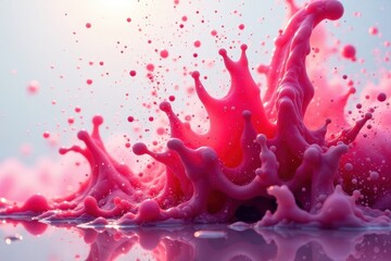 Water paint splashes create a colorful explosion in the air with defocused pink and red colors, art, particles, splash