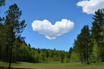 Obraz premium Forest with Heart Shaped Blue Sky, Generative AI