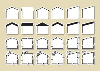 家の形のステッカー風フレーム・アイコンセット　B-03　文字あり