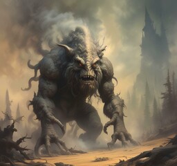 Naklejka premium Illustration of dusty spooky monster