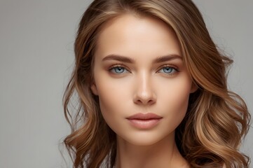 Naklejka premium Beautiful woman female skin care healthy hair and skin close up face beauty portrait.