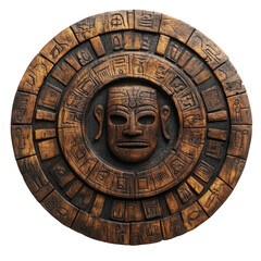 Ancient Wooden Mask with Intricate Carvings on Transparent Background