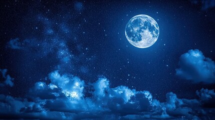 Obraz premium Night sky filled with stars and a full moon, enchanting and peaceful 