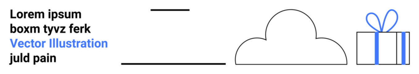 Gift box with blue ribbon, cloud shape, and minimalistic lines in a clean, simple design. Ideal for holiday themes, celebrations, minimalistic design, online shopping, web banners graphics social