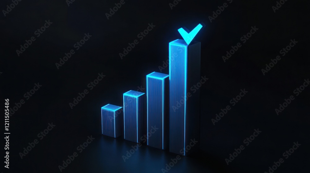 Poster success achieved: ascending bar graph with checkmark