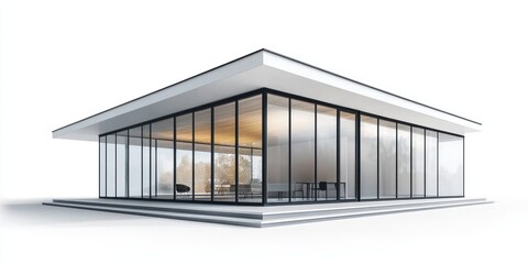 Naklejka premium Modern Glass House Architectural Design Rendering
