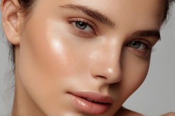 Fototapeta premium Beautiful woman female skin care healthy hair and skin close up face beauty portrait.
