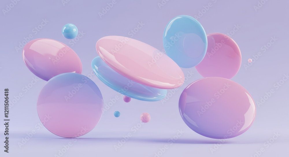 Poster 3d abstract digital art composition of floating translucent discs with a glossy finish