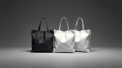 Stylish Tote Bags - White & Black on Gray