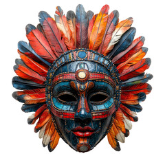 Colorful Tribal Mask with Feathers Isolated on Transparent Background