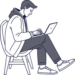 a boy is using his laptop vector