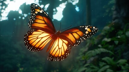 Fototapeta premium Glowing Butterfly in Lush Forest