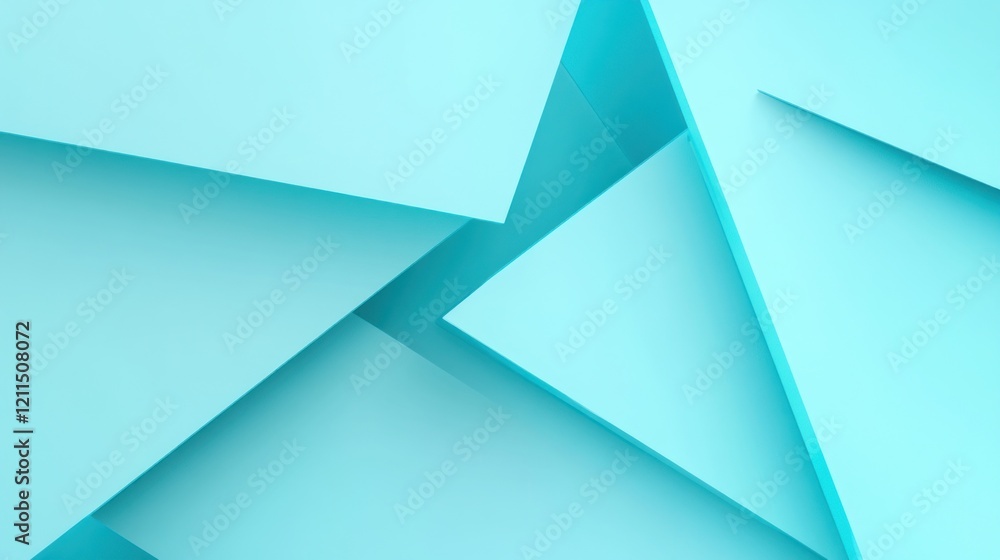Poster abstract cyan geometric shapes background: minimalist design with overlapping triangles and rectangl