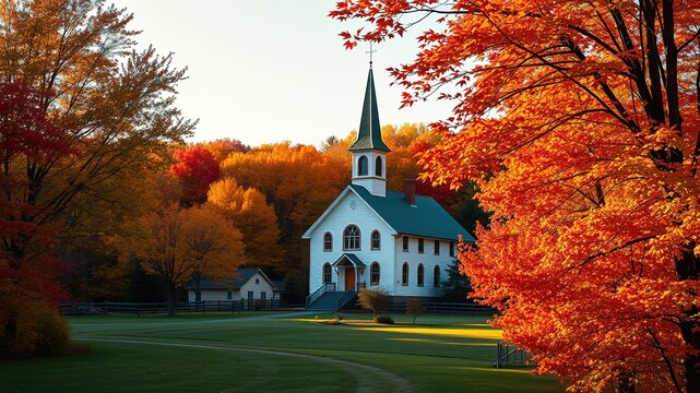 Vermont Church Autumn Foliage - Stunning Fall Colors