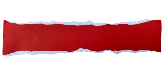 Piece of red edge ripped torn paper on transparent background