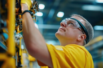 Obraz premium Technician Utilizing Augmented Reality for Real-Time Monitoring and Analysis in Innovative Technology Solutions