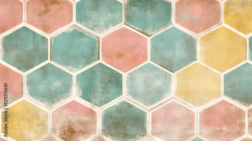 Aufkleber a geometric flag with a hexagonal design blending soft gradients of pink, emerald, and sky blue, cre