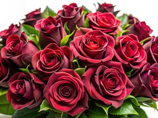Fototapeta premium Deep crimson rosebuds, a luxurious bouquet, isolated on white.