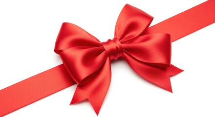 Fototapeta premium A bright red satin bow with intricate folds and a polished texture isolated on a white background