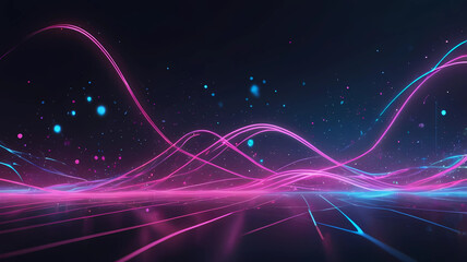 Obraz premium Neon Pink and Blue Glowing Lines with Bokeh Lights - Digital Technology Concept