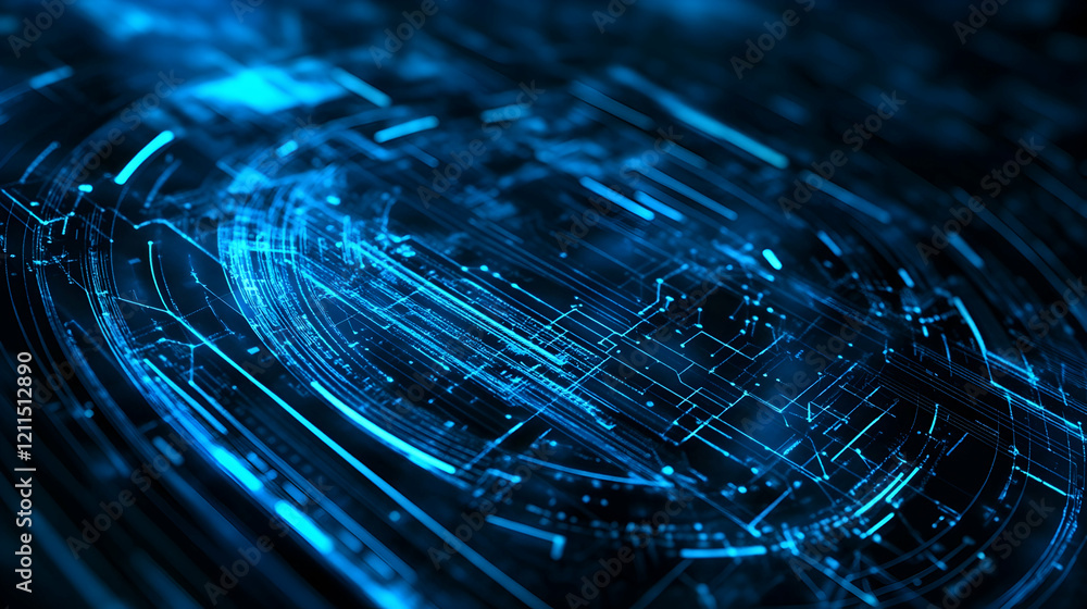 Aufkleber abstract blue digital technology circuit background; futuristic interface design for tech websites