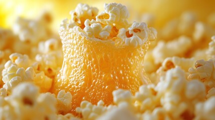 Close-up view of popped popcorn kernels showcasing texture and color, ideal for food-related projects