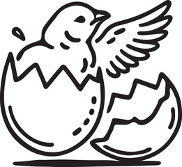 Silhouette vector EPS of a chick hatching from an egg, perfect for farm, Easter, and nature-themed designs. High-quality and easily customizable.
