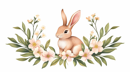 Obraz premium Adorable bunny rabbit sitting amidst delicate spring blossoms, perfect for Easter cards or children's books