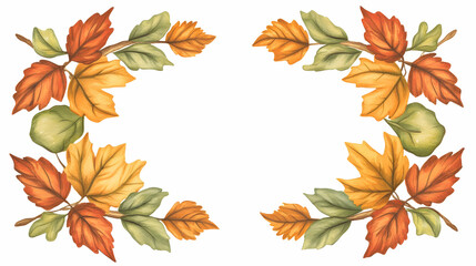 Fototapeta premium Autumn leaves border frame, fall foliage design, white background, for seasonal greeting cards